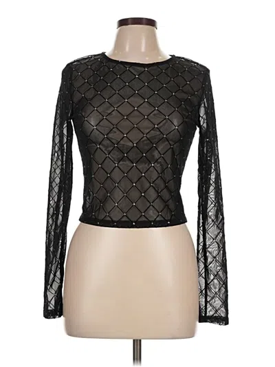 Pre-owned Assorted Brands Long Sleeve Top Black Mock Neckline Tops