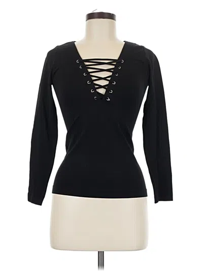 Pre-owned Assorted Brands Long Sleeve Top Black Open Neckline Tops