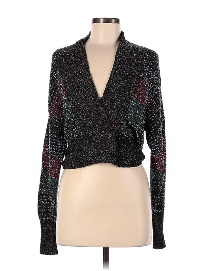 Pre-owned Assorted Brands Long Sleeve Top Black Plunge Neckline Tops