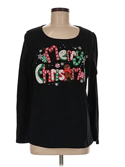 Pre-owned Assorted Brands Long Sleeve Top Black Print Pattern Scoop Neck Tops