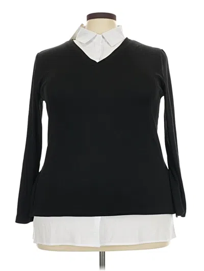 Pre-owned Assorted Brands Long Sleeve Top Black V-neck Tops