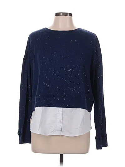 Pre-owned Assorted Brands Long Sleeve Top Blue Crew Neck Tops