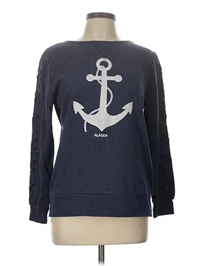 Pre-owned Assorted Brands Long Sleeve Top Blue Crew Neck Tops