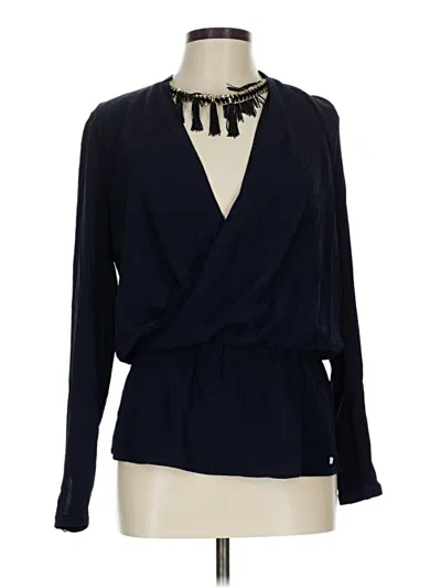 Pre-owned Assorted Brands Long Sleeve Top Blue Plunge Neckline Tops