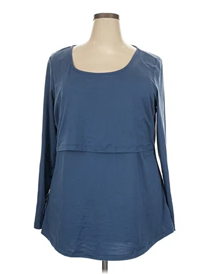 Pre-owned Assorted Brands Long Sleeve Top Blue Scoop Neck Tops