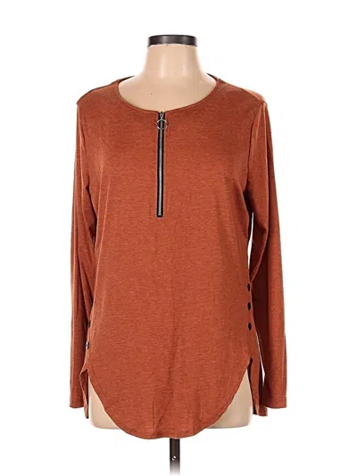 Pre-owned Assorted Brands Long Sleeve Top Brown Crew Neck Tops