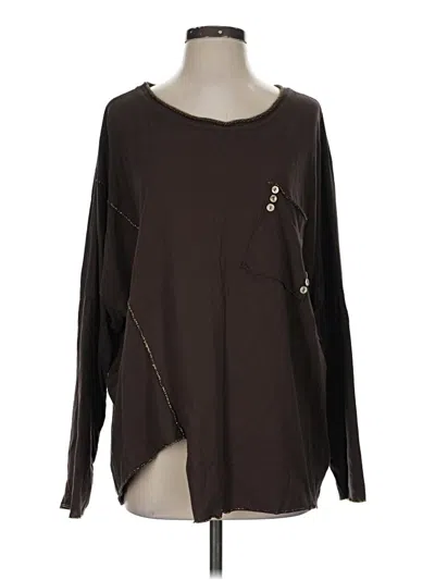 Pre-owned Assorted Brands Long Sleeve Top Brown Crew Neck Tops