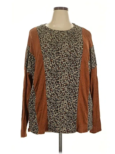 Pre-owned Assorted Brands Long Sleeve Top Brown Crew Neck Tops