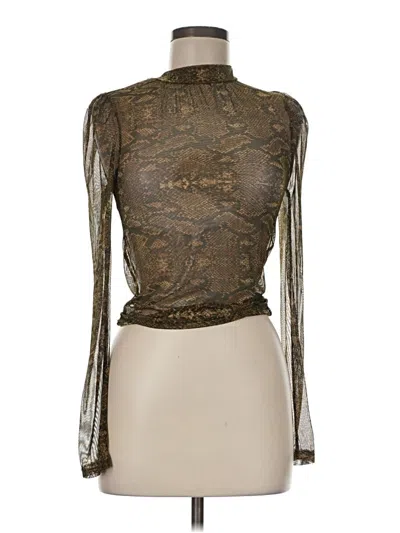 Pre-owned Assorted Brands Long Sleeve Top Brown High Neck Tops