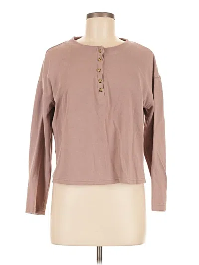 Pre-owned Assorted Brands Long Sleeve Top Brown Keyhole Neckline Tops