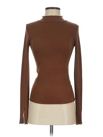 Pre-owned Assorted Brands Long Sleeve Top Brown Turtleneck Tops