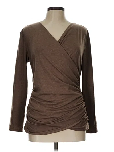 Pre-owned Assorted Brands Long Sleeve Top Brown V Neck Tops