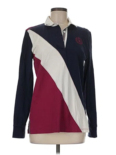 Pre-owned Assorted Brands Long Sleeve Top Burgundy Color Block Pattern Mock Neckline Tops