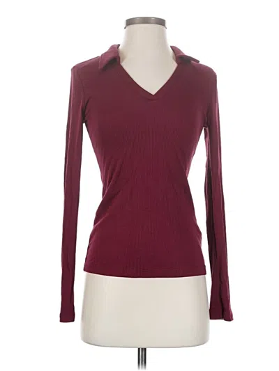 Pre-owned Assorted Brands Long Sleeve Top Burgundy V-neck Tops