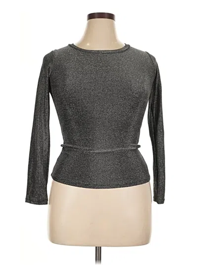 Pre-owned Assorted Brands Long Sleeve Top Gray Boatneck Tops