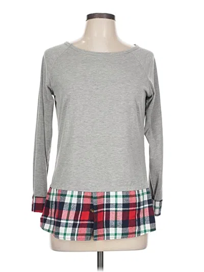 Pre-owned Assorted Brands Long Sleeve Top Gray Boatneck Tops