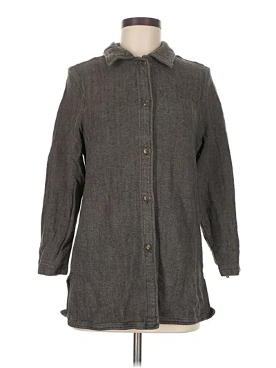 Pre-owned Assorted Brands Long Sleeve Top Gray Collared Neckline Tops