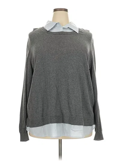 Pre-owned Assorted Brands Long Sleeve Top Gray Collared Neckline Tops