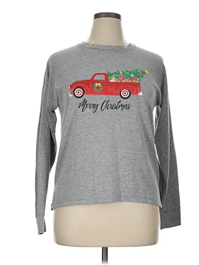 Pre-owned Assorted Brands Long Sleeve Top Gray Crew Neck Tops