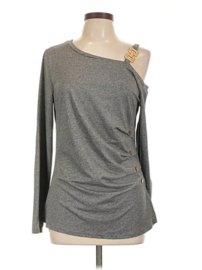 Pre-owned Assorted Brands Long Sleeve Top Gray One Shoulder Neckline Tops