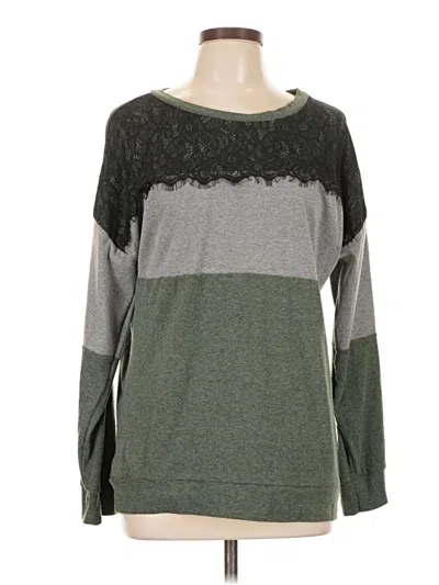 Pre-owned Assorted Brands Long Sleeve Top Green Crew Neck Tops