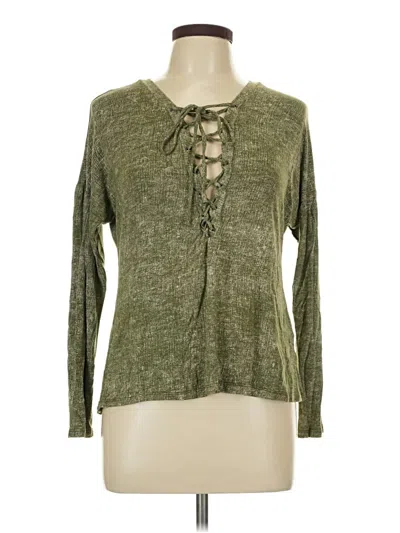 Pre-owned Assorted Brands Long Sleeve Top Green Keyhole Neckline Tops