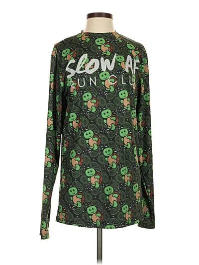 Pre-owned Assorted Brands Long Sleeve Top Green Mock Neckline Tops