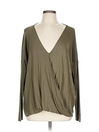 Pre-owned Assorted Brands Long Sleeve Top Green Plunge Neckline Tops