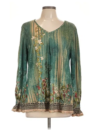 Assorted Brands Long Sleeve Top Green V-neck Tops