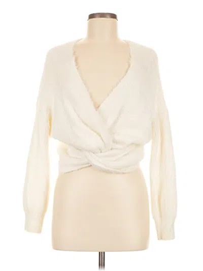 Pre-owned Assorted Brands Long Sleeve Top Ivory Plunge Neckline Tops In White