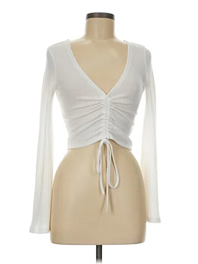 Pre-owned Assorted Brands Long Sleeve Top Ivory Plunge Neckline Tops In White