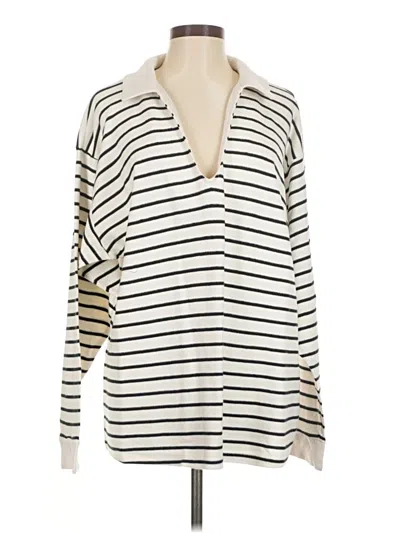Pre-owned Assorted Brands Long Sleeve Top Ivory Plunge Neckline Tops In White