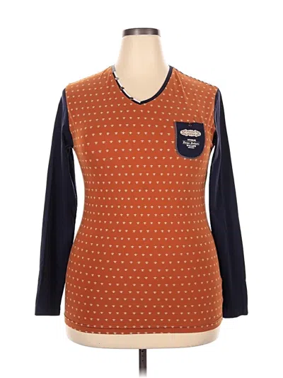 Pre-owned Assorted Brands Long Sleeve Top Orange Color Block Pattern V-neck Tops
