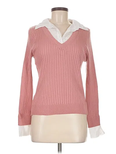 Pre-owned Assorted Brands Long Sleeve Top Pink V-neck Tops
