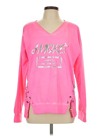 Pre-owned Assorted Brands Long Sleeve Top Pink V-neck Tops
