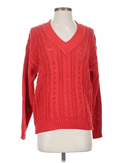 Pre-owned Assorted Brands Long Sleeve Top Red V-neck Tops