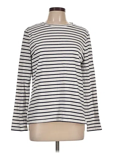 Pre-owned Assorted Brands Long Sleeve Top Silver Stripes Pattern Boatneck Tops