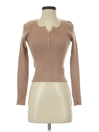 Pre-owned Assorted Brands Long Sleeve Top Tan Keyhole Neckline Tops