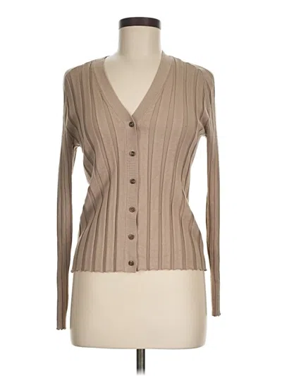 Pre-owned Assorted Brands Long Sleeve Top Tan Plunge Neckline Tops In Brown