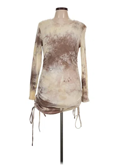 Pre-owned Assorted Brands Long Sleeve Top Tan Tie-dye Pattern Cowl Neck Tops