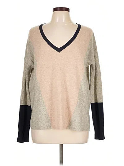 Pre-owned Assorted Brands Long Sleeve Top Tan V-neck Tops