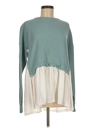 Pre-owned Assorted Brands Long Sleeve Top Teal Crew Neck Tops