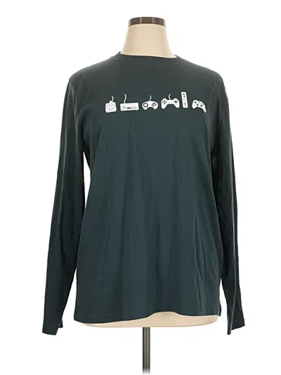 Pre-owned Assorted Brands Long Sleeve Top Teal Crew Neck Tops In Blue