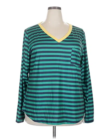 Pre-owned Assorted Brands Long Sleeve Top Teal V-neck Tops In Blue