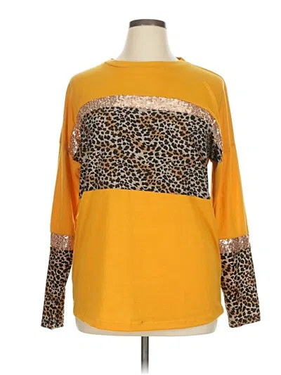 Pre-owned Assorted Brands Long Sleeve Top Yellow Animal Print Pattern Mock Neckline Tops