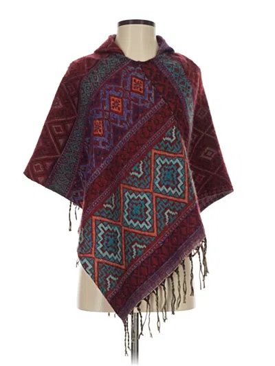 Pre-owned Assorted Brands Poncho In Burgundy