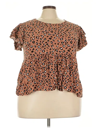 Pre-owned Assorted Brands Short Sleeve Blouse In Brown