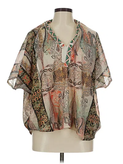 Pre-owned Assorted Brands Short Sleeve Blouse In Tan