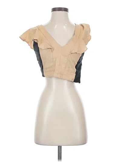 Pre-owned Assorted Brands Short Sleeve Blouse In Tan
