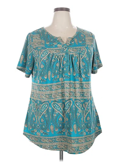 Pre-owned Assorted Brands Short Sleeve Blouse In Teal